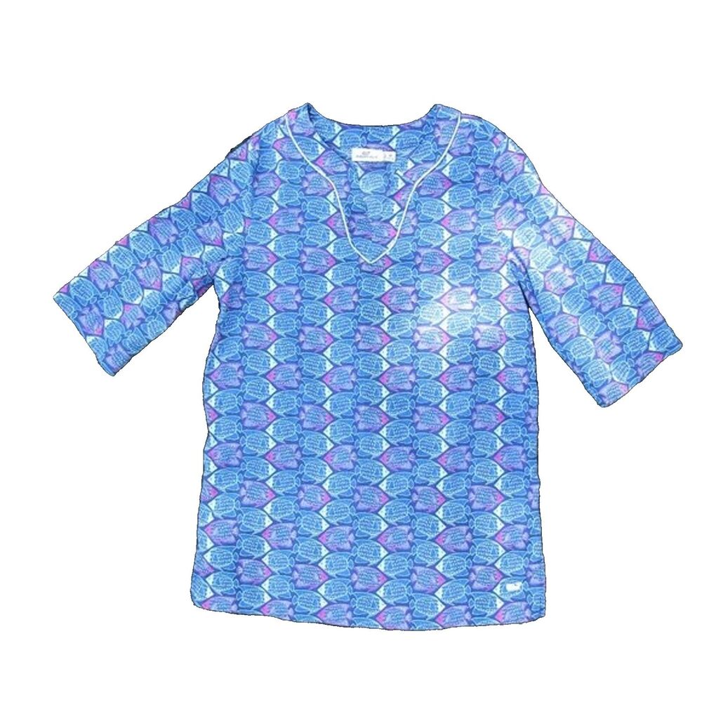 Vineyard Vines Girls M 10-12 Fish Print Tunic Royal Blue Cotton Style 7W0152 - Picture 3 of 16